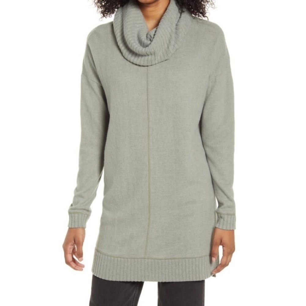 Lulus Autumn Daze Cowl Neck Green Super Soft Tunic Sweater Dress Size M Long